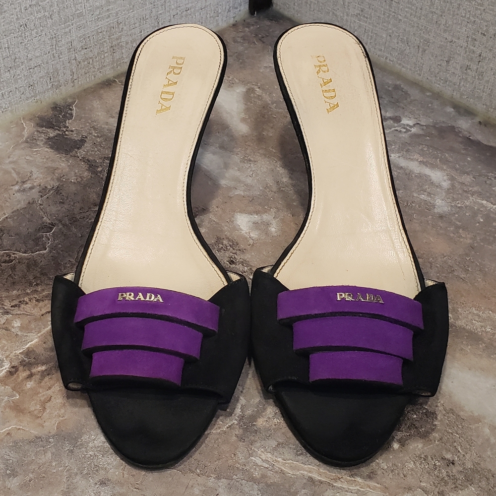 Prada Black and Purple Mules
